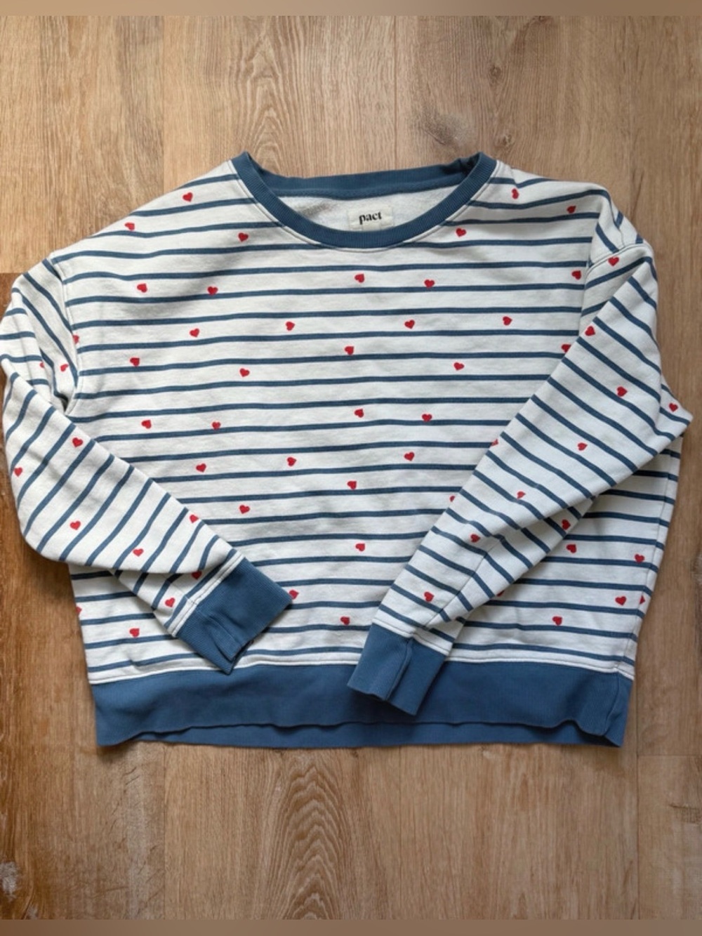 ‼️NWOT: Pact Organic Blue Striped Heart Long Sleeve Sweater - M